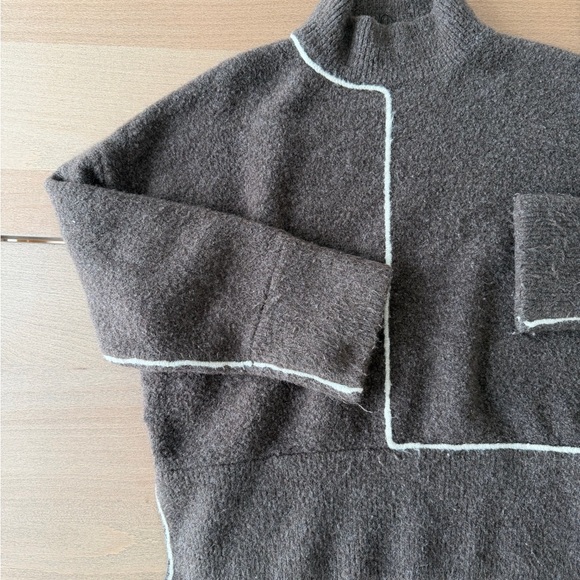 3 FOR $38 Zara Brown Sweater with Cream Piping - Picture 2 of 3